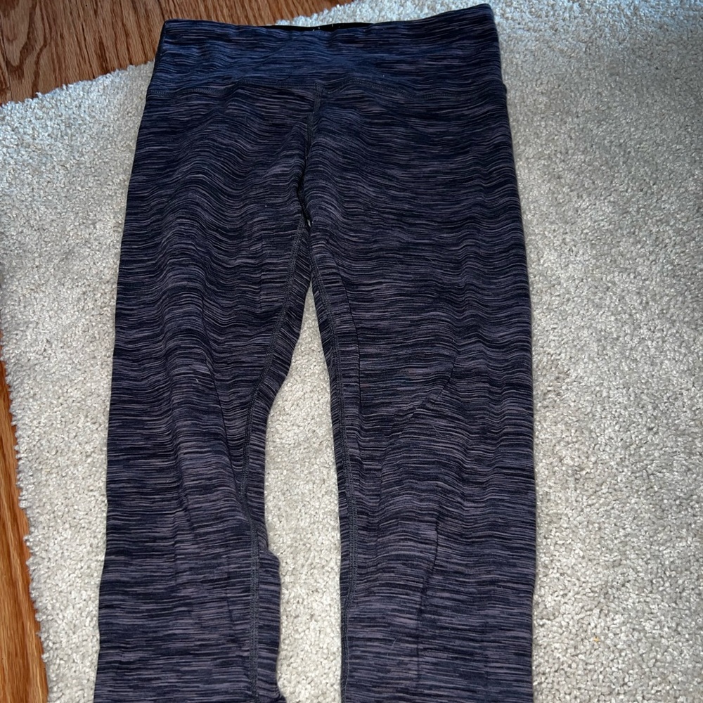 Lululemon crop leggings! I think ‘17 inch inseam and low rise. Super comfy